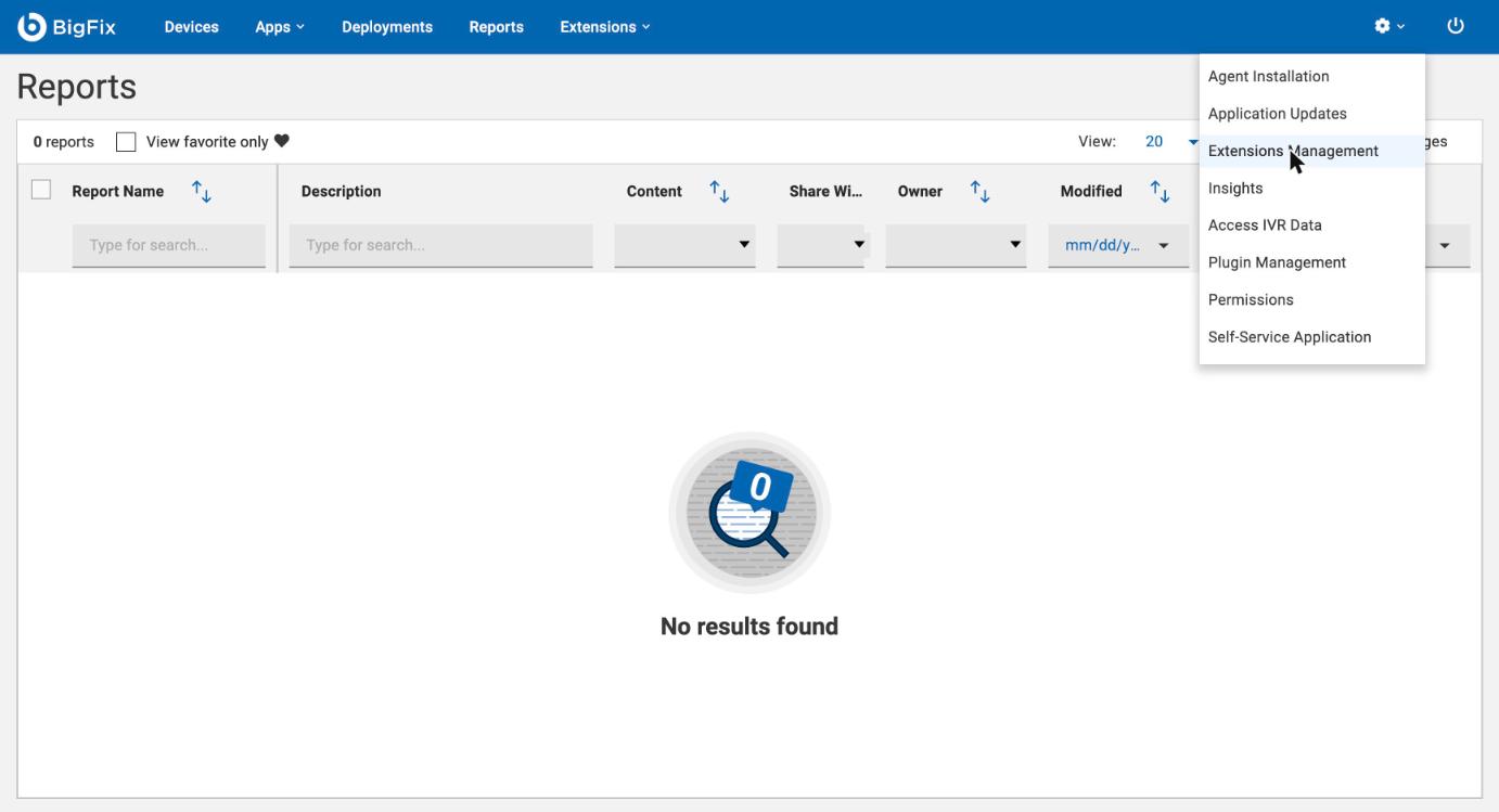 Open Extensions Management from the gear menu